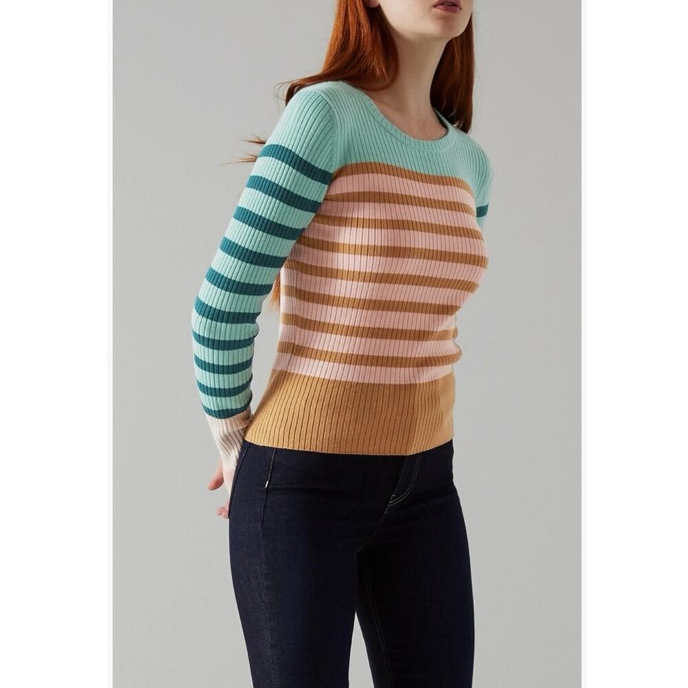 NWOT LK Bennett Love Stripe Rib Knit Sweater in Candy Stripes SZ M